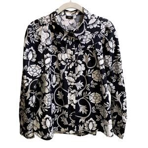 Tulip Shirt Women Size Small Sadie Blouse Harves Black White Floral Cotton